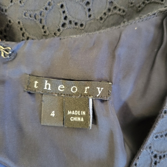 Theory Frantias Navy Blue Eyelet Fit & Flare Mini Dress Size 4 LIKE NEW - Picture 5 of 7